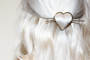 white hair with heart clip